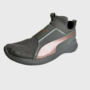 Puma‎ Rebel Mid Sneakers Women’s sz. 8.5 Charcoal Gray Pink Slip-on Round Toe